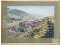 Original painting by George Heiron of LMS Coronation pacific 4-6-2 46238 City Of Carlisle on the