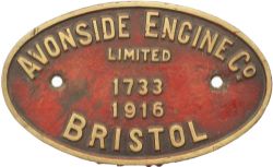 Worksplate AVONSIDE ENGINE CO LIMITED BRISTOL 1733 1916 ex 0-4-0 T exported to Natal to work on