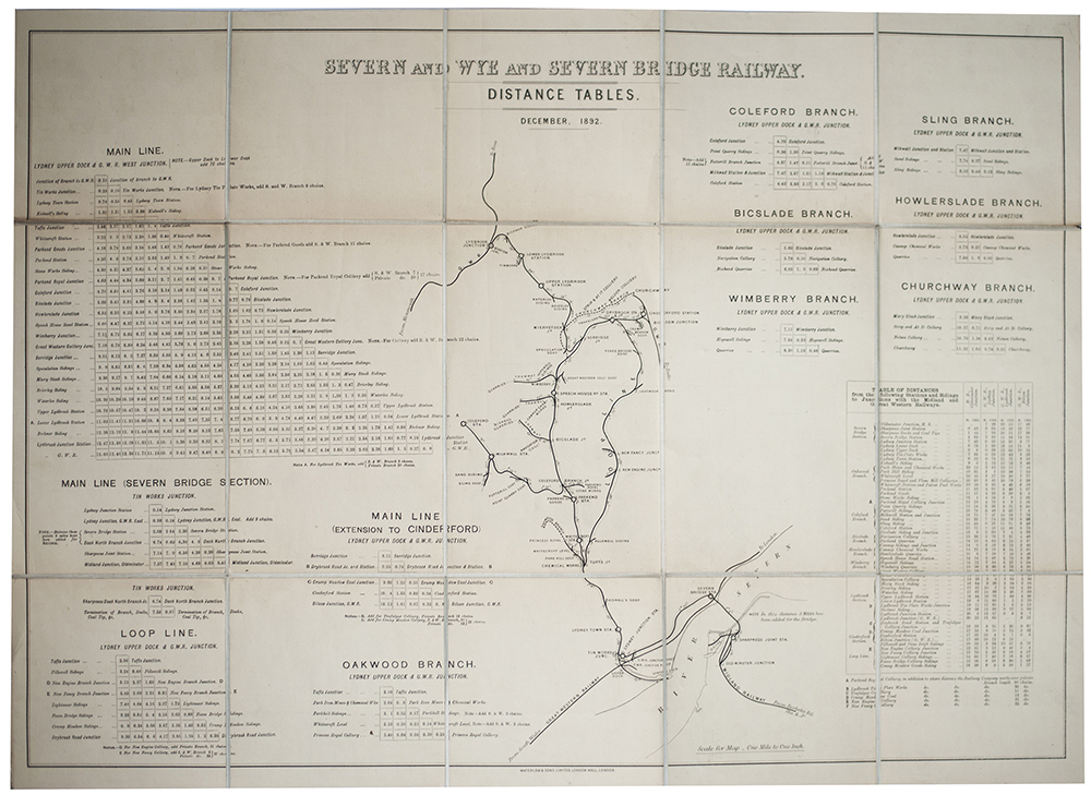 Severn and Wye and Severn Bridge Railway Distance Tables 1892 showing all the lines at a scale of