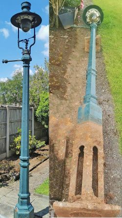 Midland Railway cast iron lamp post measuring 167 inches tall including the Sugg Mexican hat type