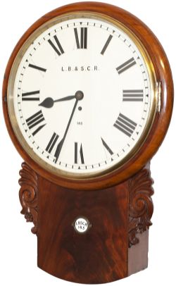 London Brighton and South Coast Railway 14 inch dial mahogany cased fusee drop dial clock supplied