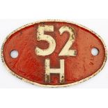 Shedplate 52H Tyne Dock 1958-1967. In face restored condition.