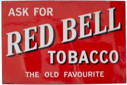 Advertising enamel sign ASK FOR RED BELL TOBACCO THE OLD FAVOURITE. In excellent condition