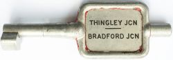 BR-W Tyers No9 single line aluminium key token THINGLEY JCN - BRADFORD JCN. In ex railway