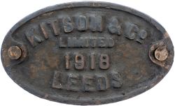 Worksplate KITSON & CO LIMITED LEEDS 1918 ex Great Central Railway Robinson 04 2-8-0 numbered ROD