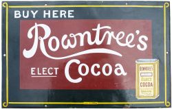 Advertising enamel sign BUY HERE ROWNTREES ELECT COCOA. In very good condition with some restoration