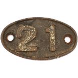 Midland Railway cast iron locomotive shedplate 21 ex Manchester Belle Vue which opened in 1870 and