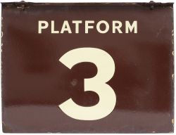 GWR enamel railway sign PLATFORM 3. Double sided with a single flange at the top both sides in