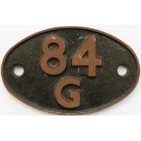 Shedplate 84G Shrewsbury 1950-1961 with sub sheds Builth Road, Clee Hill to 1960, Coalport, Craven