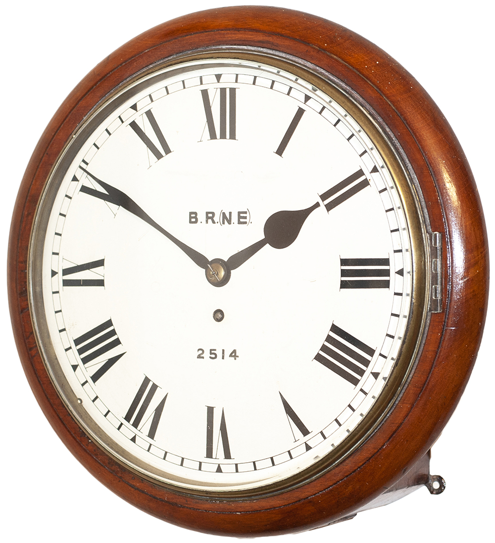 Hull & Barnsley Railway 12 inch mahogany cased fusee railway clock with a rectangular plated chain