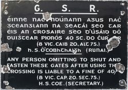 Great Southern Railway Ireland dual language enamel SHUT & FASTEN GATE Notice signed H.S. Cole (