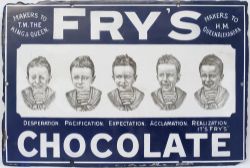 Advertising enamel sign FRY'S CHOCOLATE MAKERS TO T.M. THE KING & QUEEN MAKERS TO H.M. QUEEN