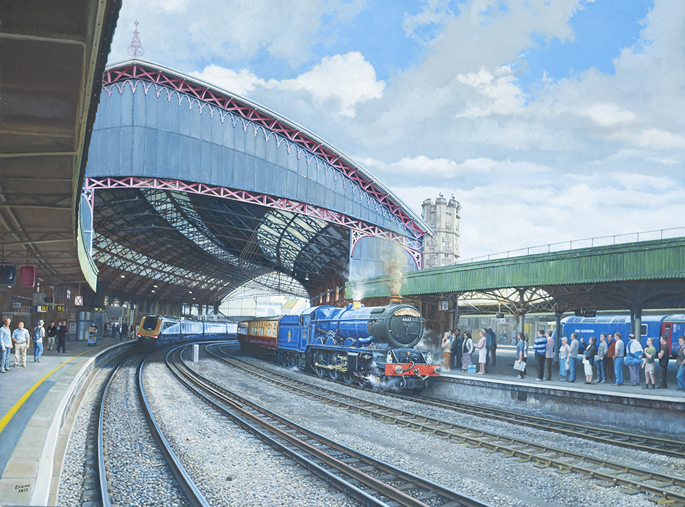 Original painting by Bryan Evans 2013 of GWR King 4-6-0 6023 King Edward II at Bristol Temple