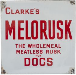 Advertising enamel sign CLARKE'S MELO RUSK THE WHOLEMEAL MEATLESS RUSK FOR DOGS. In very good