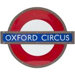 London Underground enamel target/bullseye sign OXFORD CIRCUS in original bronze frame. Measures 24in