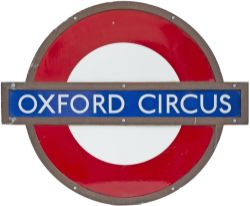 London Underground enamel target/bullseye sign OXFORD CIRCUS in original bronze frame. Measures 24in
