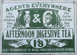 Advertising enamel sign THE I & C TEA COMPANY AFTERNOON DIGESTIVE TEA. In good condition with some