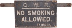 Great Western Railway cast iron sign GWR NO SMOKING ALLOWED BY ORDER. In nice original condition