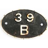 Shedplate 39B. Sheffield Darnall 1950-1955 this was the ex LNER shed for the Great Central line
