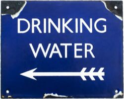 LNER enamel station sign DRINKING WATER with left facing arrow. In good condition with some enamel