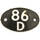 Shedplate 86D Llantrisant 1950-1960. Face restored with clear Swindon casting marks on the rear