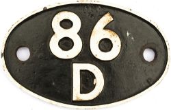 Shedplate 86D Llantrisant 1950-1960. Face restored with clear Swindon casting marks on the rear