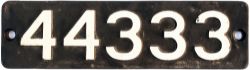 Smokebox numberplate 44333 ex LMS Fowler 4F 0-6-0 built by Kerr Stuart in 1926. Allocated to
