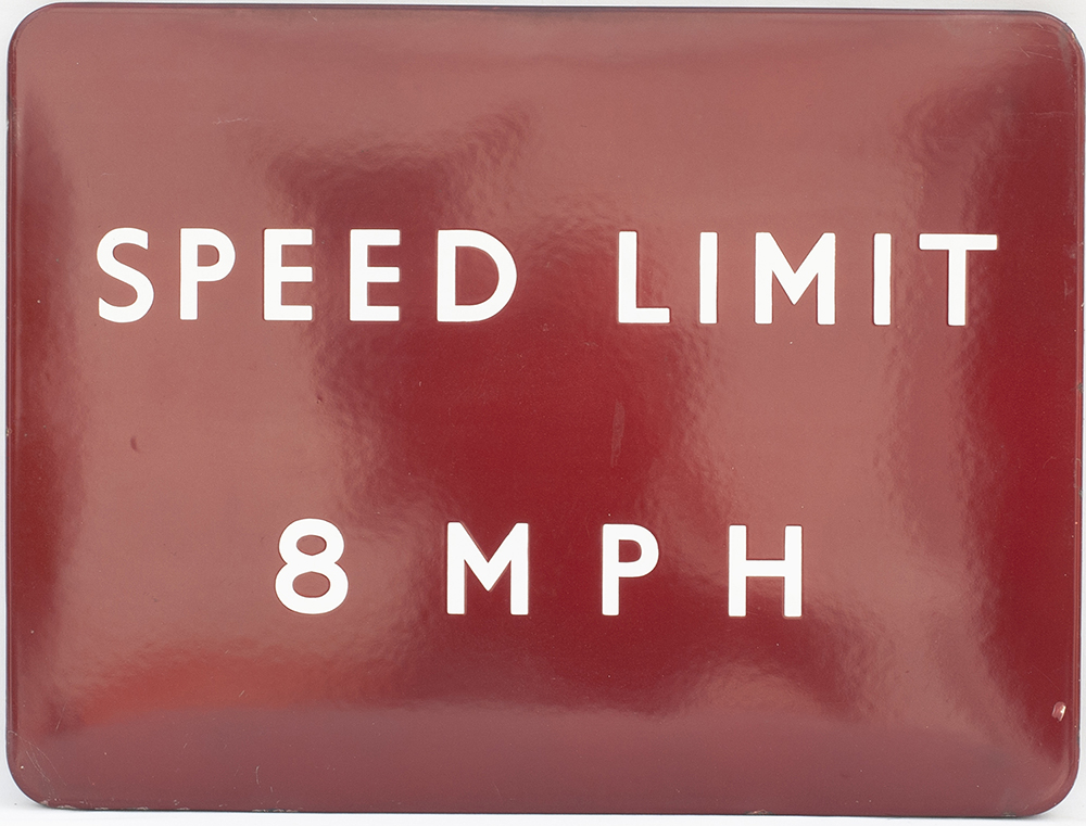 BR(M) FF enamel station sign SPEED LIMIT 8 MPH. In excellent condition measuring 24in x 18in.
