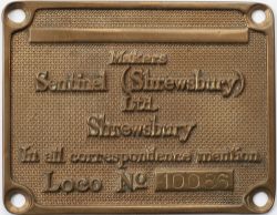 Worksplate SENTINEL (SHREWSBURY) LTD MAKERS IN ALL CORRESPONDENCE MENTION LOCO No 10086 ex 230-hp