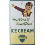 Enamel advertising sign MIDLAND COUNTIES ICE CREAM. In excellent condition with minor chipping.