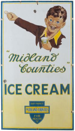 Enamel advertising sign MIDLAND COUNTIES ICE CREAM. In excellent condition with minor chipping.