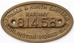 Worksplate LONDON & NORTH EASTERN RAILWAY DARLINGTON WORKS 1923 (1456 chiselled off and replaced