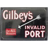 Advertising enamel sign GILBEY'S INVALID PORT. In good condition with minor chipping, measures