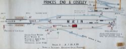 GWR signal box diagram PRINCES END & COSELEY, full colour dated 11/11/47 shows from Bilston and To