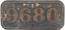 BR-W brass cabside numberplate 9680 ex Collett 0-6-0 PT built at Swindon in 1949. Allocated to St