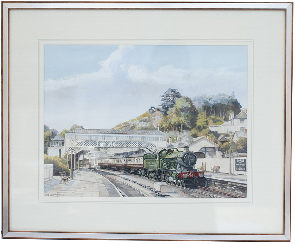 Original painting by Stella Whatley GRA of GWR Hall 4-6-0 5992 Horton Hall at Torre station, painted