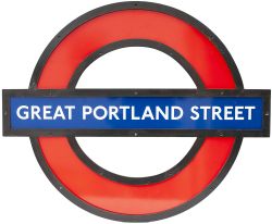 London Underground enamel target/bullseye sign GREAT PORTLAND STREET in original bronze frame.