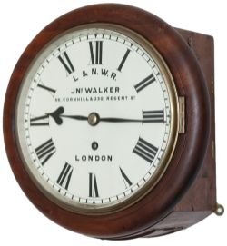 London & North Western Railway 8 inch mahogany cased fusee railway clock with a cast brass bezel and