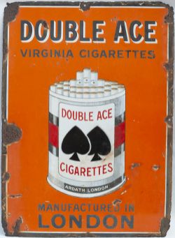 Advertising enamel sign DOUBLE ACE VIRGINIA CIGARETTES ARDATH LONDON. In good condition with some