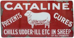 Advertising enamel sign CATALINE PREVENTS CURES CHILLS, UDDER - ILL ETC IN SHEEP. In very good