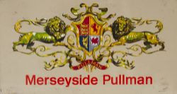 British Railways aluminium sign MERSEYSIDE PULLMAN as used on the service introduced in May 1985
