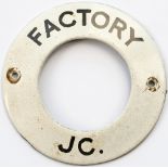 Southern Railway enamel signal box Bell Plunger ring FACTORY JC. Measures 3in diameter and is in