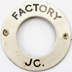 Southern Railway enamel signal box Bell Plunger ring FACTORY JC. Measures 3in diameter and is in