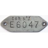 Cab Plate E6047 CAB No1 ex British Railways Class 73 electric locomotive built by English Electric