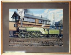 Original painting by George Heiron 1975 of LNER A2 4-6-2 A.H. Peppercorn about to leave Kings Cross.