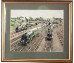 Original painting by George Heiron of SR King Arthur 4-6-0 E455 Sir Launcelot passing through Seaton