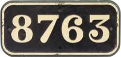 GWR cast iron cabside numberplate 8763 ex Collett 0-6-0 PT built at Swindon in 1933. A long time 81A