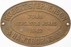 Worksplate ROBERT STEPHENSON & HAWTHORNS LTD NEWCASTLE WORKS 7048 1942 ex 0-4-0 ST delivered new