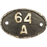 Shedplate 64A St Margarets 1950-1967 with sub sheds Galashiels to 1962 and Dunbar to 1963. In as