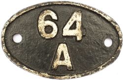 Shedplate 64A St Margarets 1950-1967 with sub sheds Galashiels to 1962 and Dunbar to 1963. In as